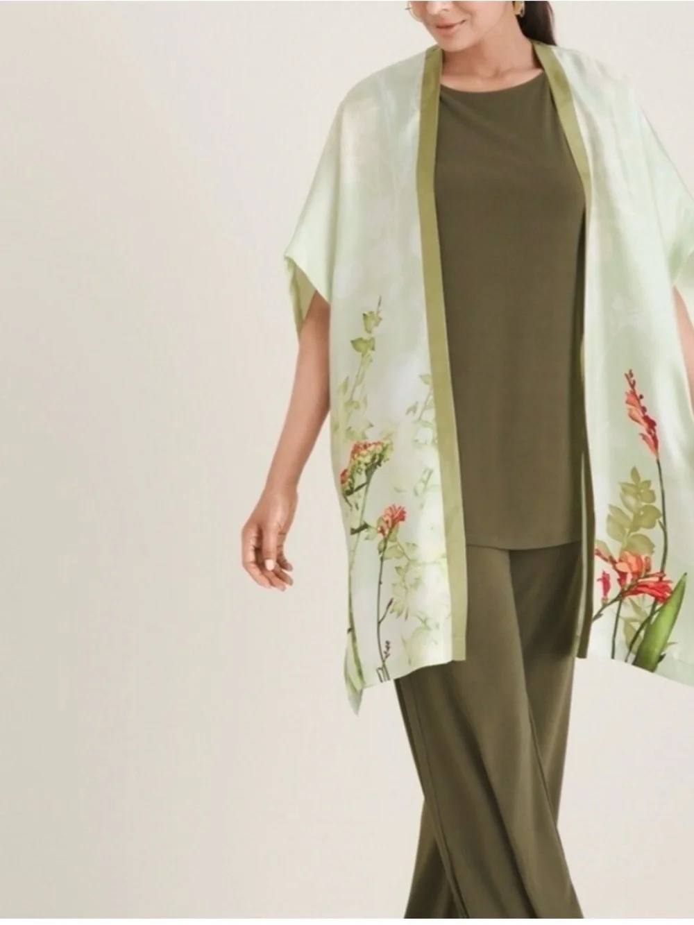 Chico's NWT Botanical 100% Silk Ruana Covering Bonsai wrap kimono duster S/M